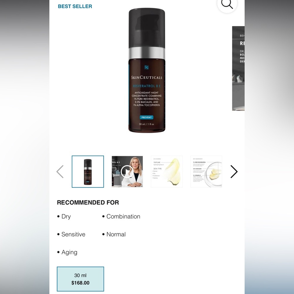 New never opened SkinCeuticals Reservatrol B E